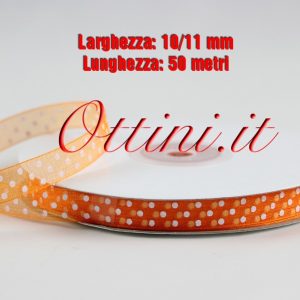 Rotolo Nastro Organza Arancio Pois 10mm